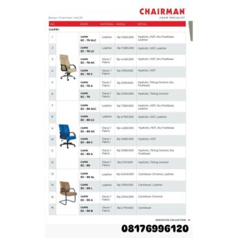 Kursi Kantor Chairman CAPRI EC 70 ALC 70 LC 70 AC 70 C 70 A 70 80 ALC 80 LC 80 AC 80 C 80 A 80 90 AL 90 L 90 A 90 B
