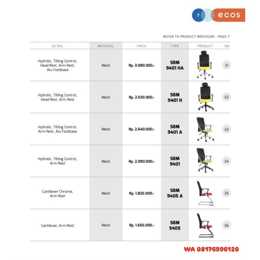Kursi Kantor Chairman Ecos SBM 9401 HA SBM 9401 H SBM 9401 A SBM 9401 SBM 9405 A SBM 9405