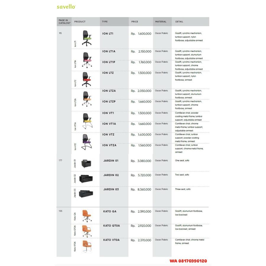 Kursi Kantor Savello ION LT1 LT1A LT1P LTZ LTZA LTZP VT1 VT1A VTZ VTZA, JARDIN 01 02 03, KATO GA GTOA VTOA