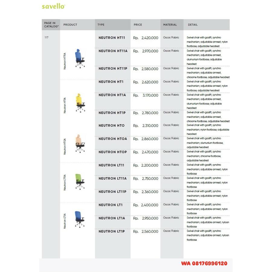 Kursi Kantor Savello NEUTRON HT11 HT11A HT11P HT1 HT1P HTO HTOA HTOP LT11 LT11A LT11P LT1 LT1A LT1P