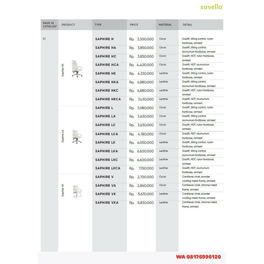 Kursi Kantor Savello SAPHIRE H HA HC HCA HK HKA HKC HKCA L LA LC LCA LK LKA LKC LKCA V VA VK VKA
