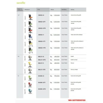 Kursi Kantor Savello SENZA G GT1 GTO V VT1 VTO, SELCO G GTO S STO, SIGMA G GT1 GTO