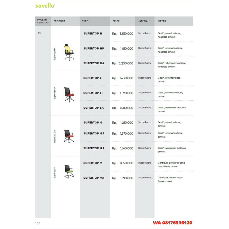 Kursi Kantor Savello SUPERTOP H HP HA L LP LA G GP GA V VA