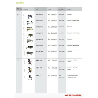 Kursi Kantor Savello VERTU W20 W21 W30 W31 W40 W41 W50 & VIDA GT0 GT1 V