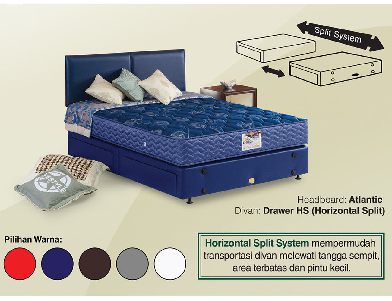 Springbed Guhdo New Prima Base Drawer HS (Horizontal Split) - Atlantik